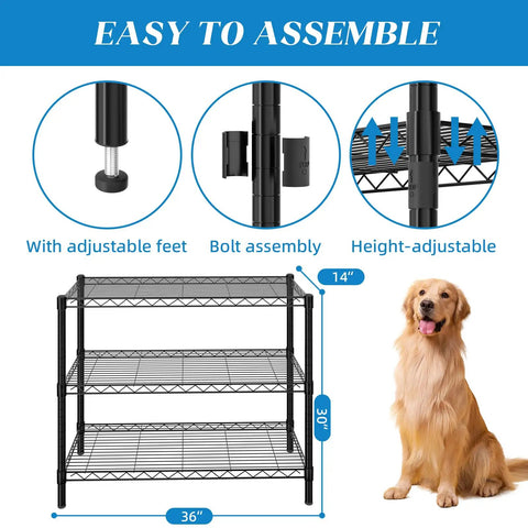 Adjustable Three Tier Metal Wire Shelving Unit In Sleek Black With Flexible Height Configuration Easy Peasy Assembly for tight spaces.