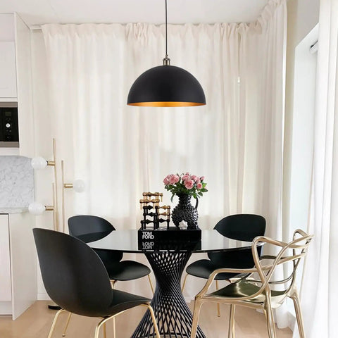 Vintage Industrial Dome Pendant Light With Black And Gold Finish Dope Warm Amber Glow For Kitchen Island
