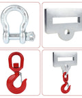 Heavy Duty Forklift Lifting Hook Attachment Single Fork Mount with multi-angle view showcasing 360 swivel and hooks.