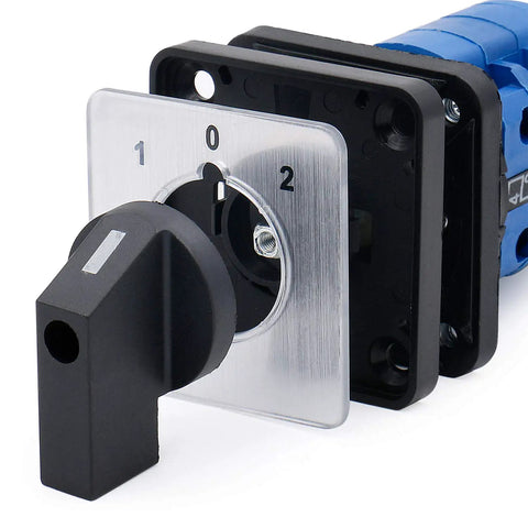 Built Tough Rotary Changeover Switch 63A 3-Position 1-0-2 Circuit With Center Off 12-Terminal Cam Selector, front view image