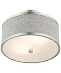 Two Light Brushed Nickel Semi Flush Ceiling Light With Gray Fabric Hardback Shade 11x11x8 Inches Requires 2 40W Medium Base Bulbs