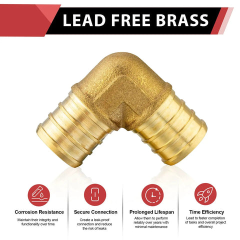 10 Pack 1 Inch PEX Elbow Fittings Brass Barb Crimp For PEX Tubing Lead Free DZR Brass Hot Forged ASTM F1807