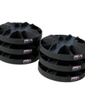 Round Floating Deck Block Pedestals for Pier and Shed Foundations, Heavy Duty Handi Block USA Made 6 Pack shown stacked, durable black design.