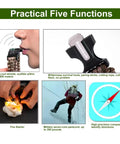 Four Pack Multi Color Paracord Survival Bracelets Five In One Kit with whistle, fire starter, compass, scraper, and paracord functions.