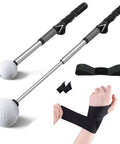 Retractable Golf Swing Trainer For Right Handed Players With Grip Aid And Arm Band For Indoor Outdoor Use Dual Length Practice Tool