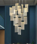 Modern Staircase Chandeliers Led Pendant Light for High Ceiling,Residence featuring layered acrylic panels and sleek design.