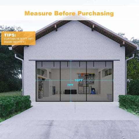 Garage Door Screen For 2 Car Garage 16x7Ft Fiberglass Mesh With Closure Weighted Bottom Magnetic Heavy Duty Screen Door shown installed