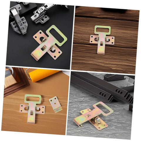 Heavy Duty Metal Sofa Connection Buckles Set for interlocking durable furniture, gold-toned, various angles