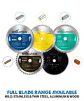 Assorted saw blades featuring 10 Inch TCT Saw Blade For Mild Steel And Ferrous Metal, 52 Teeth, 1 Inch Arbor, Pro Grade Table Saw Blade, 10BLADEST.