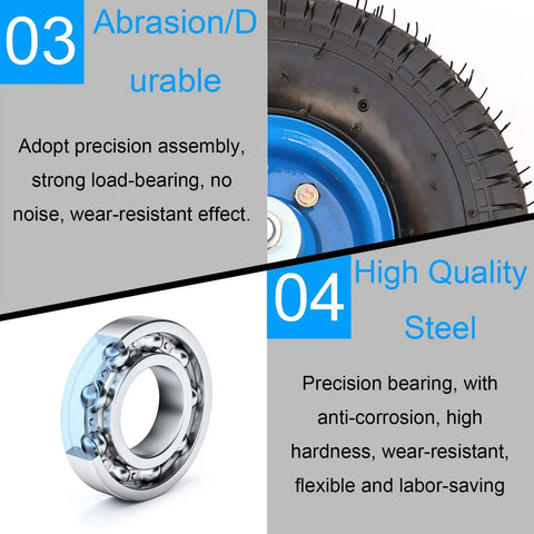 Hella Durable 4 Pack Heavy Duty Swivel Wheels Featuring Pneumatic Rubber Casters and Secure Lock Brakes close-up of rubber tire and precision bearing.