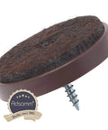 Premium Heavy Duty Felt Furniture Glides With Metal Screws Brown Round Chair Leg Protectors 40mm diameter close-up view