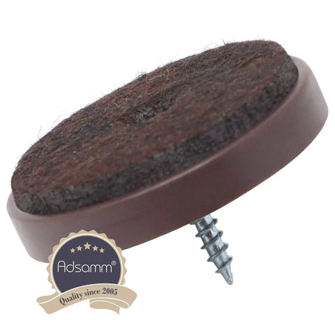 Premium Heavy Duty Felt Furniture Glides With Metal Screws Brown Round Chair Leg Protectors 40mm diameter close-up view