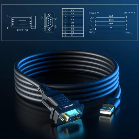 USB To RS232 Serial Adapter Cable With FTDI Chipset USB 2.0 To DB9 Male Cable For Windows 11 10 8 7 Vista XP 2000 Mac Linux