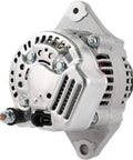 Road Ready 12 Volt 125 Amp Alternator For Kubota UTV With Internal Regulator And Integrated Cooling Fan, silver metal body, side view.