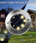 Outdoor Solar Ground Lights 12 Pack Waterproof Landscape Pathway Lighting For Yard Garden Lawn Patio Walkways Bright 8 LED Disk Lights with smart light sensor function