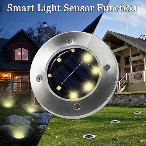 Outdoor Solar Ground Lights 12 Pack Waterproof Landscape Pathway Lighting For Yard Garden Lawn Patio Walkways Bright 8 LED Disk Lights with smart light sensor function