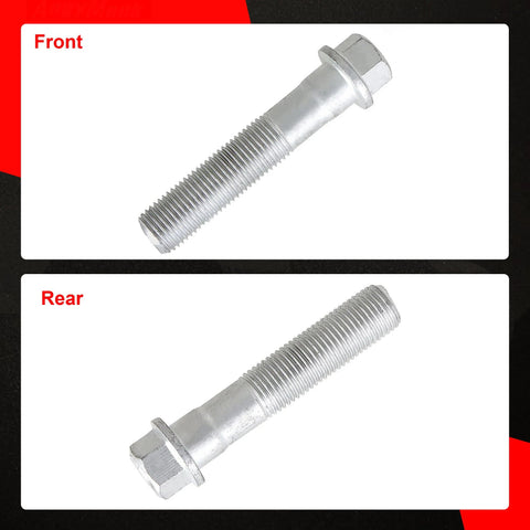 Front and rear view of front wheel hub bearing mounting bolts hardware kit 4 piece set for Silverado 2500 3500 1999 to 2019