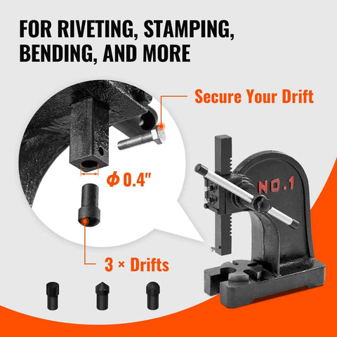 1 Ton Manual Arbor Press For Stamping Bending And Forming Cast Iron Desktop Hand Press With 5.9 Inch Stroke Heavy Duty Precision Tool