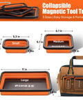 Collapsible Magnetic Parts Organizer Trays With 12 Inch Flexible Magnetic Pickup Tool, small, medium, large sizes displayed