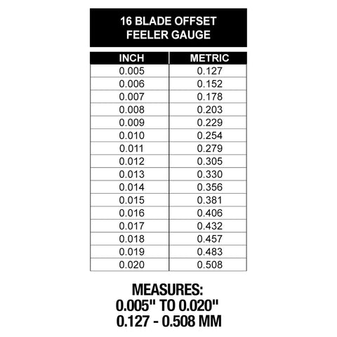 Offset Feeler Gauge Set With 16 Blades For Auto And Machinist Precision, Measures 0.005 To 0.020 Inches (0.127-0.508 mm), Hardened Steel Blades, Gearheads Approved For DIY Projects And Shop Use