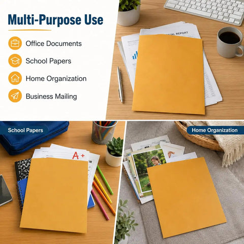 10x13 Inch Kraft Mailing Envelopes With Gummed Seal Closure 28lb Heavyweight Manila Catalog Envelopes on desks and home use
