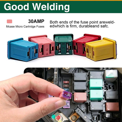 Ten Pack 30 Amp Micro Cartridge Fuses With Low Profile Box Shaped FMM Mcase Type 608830 for cars SUVs and trucks