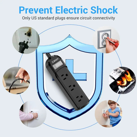 Outdoor Weatherproof Power Strip With 3 Outlets 3 Ft Short Waterproof Extension Cord Surge Protector shown with shield graphics