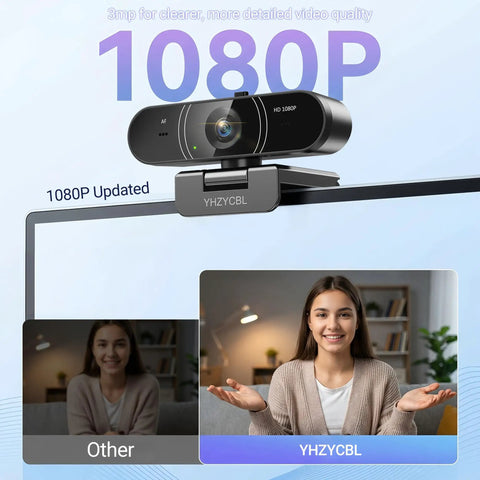 Fresh 1080P Full HD Webcam For Pc With Built In Mic And Privacy Slide Cover Slick Auto Focus Desktop Plug Play Camera positioned on a monitor