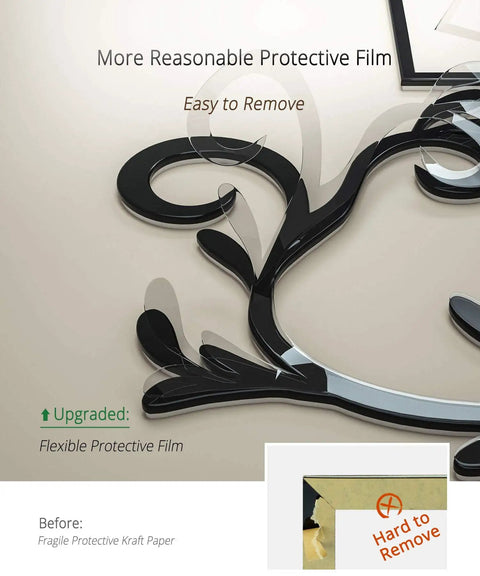 Protective film detail on Love Family Tree Photo Frame Collage 3D DIY Acrylic Wall Decor, easy to remove, flexible material.