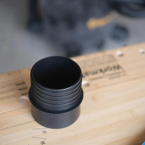 4 Inch Plastic Pipe Quick Connect Adapter Coupler For Woodshop Dust Collection Flexible Hose Kit on a workbench