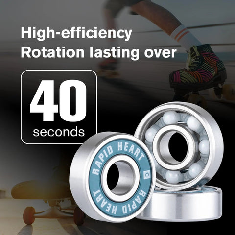 Rapid Heart 608 blue ceramic bearings, close-up view, two bearings for skateboards and inline skates.
