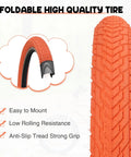 20x2.35 Bike Tire Set For BMX MTB Orange Folding Replacement Tire Includes 2 Tires 2 Tubes And 2 Levers Fits 64-406 Wheels