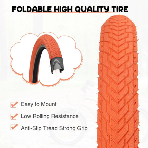 20x2.35 Bike Tire Set For BMX MTB Orange Folding Replacement Tire Includes 2 Tires 2 Tubes And 2 Levers Fits 64-406 Wheels
