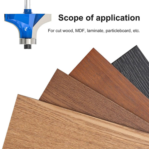 Top Shelf 7 Piece 1/4 Inch Shank Roundover Router Bit Set Featuring Razor Sharp Micrograin Carbide Cutters for cut wood and MDF.