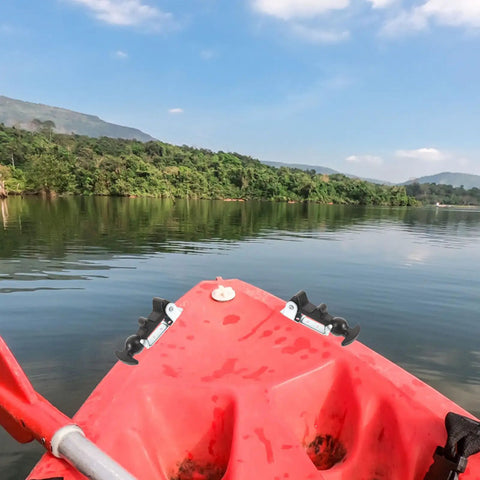 Red kayak with Two Pack Flexible Rubber T Handle Draw Latches With Vibration Reduction And Wear Resistant Features for secure closure