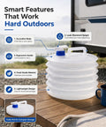 Grab And Go Collapsible Water Container With Spigot For Camping And RV Trips on outdoor table