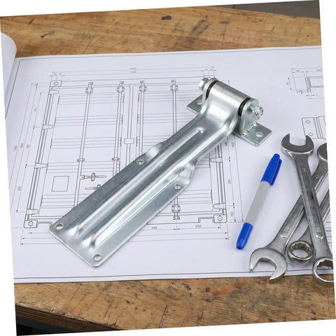Heavy Duty Truck Door Hinge With Universal Fit For Semi Trailer Doors And Cargo Box Doors Anti Corrosion Finish And High Strength Steel For Easy Install On Your Workhorse Truck Body And Trailer Applications, silver steel hinge on blueprint