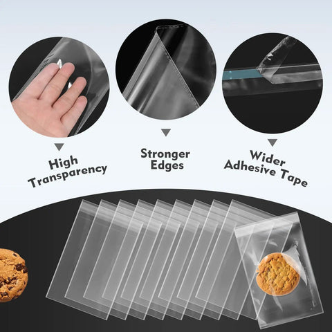 Self Sealing Clear 6 By 9 Inch Cellophane Bags Pack Of 200 For Cookies Snacks Bakery Gifts Envelopes Small Parts With Resealable Adhesive And Scalloped Edges For Easy Grab-And-Go Packaging.