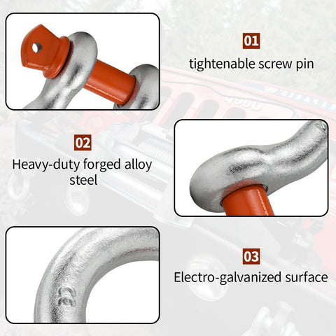 Heavy Duty Five Eighth Inch D Ring Shackles Three Point Two Five Ton Working Load Limit Clevis Shackle With Three Quarter Inch Alloy Screw Pin Two Pack For Off Road Jeep Trailer Towing Orange
