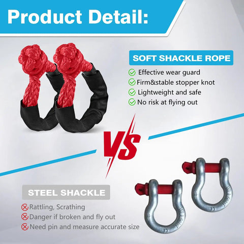 Red Soft Shackle Set With Protective Sleeve 57,000 Lbs Breaking Strength vs Steel Shackle options comparison