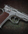 Palm Swell Grips For CZ 75 Full Size Orange Black G10 With Palm Texture Free Screws Mag Release Includes O Rings Thin Two Fifths Inch