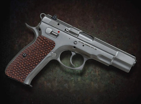 Palm Swell Grips For CZ 75 Full Size Orange Black G10 With Palm Texture Free Screws Mag Release Includes O Rings Thin Two Fifths Inch