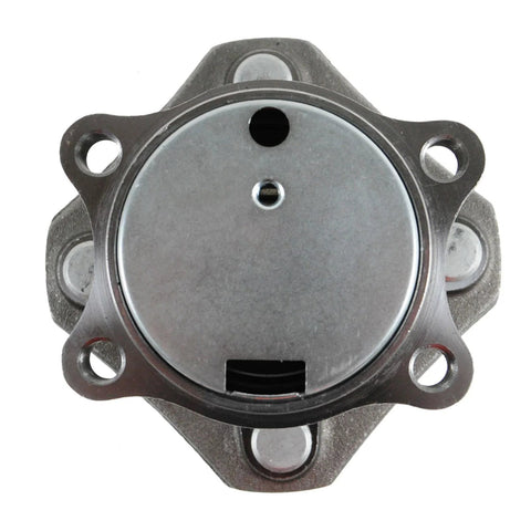 Top view of rear wheel bearing and hub assembly with ABS sensor for 2007 2012 Nissan Sentra drop in replacement.