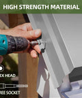 Heavy Duty Metal Roofing Screws Featuring Knockout Rubber Washers And Hex Bit Driver Ten Gauge By Three Fourth Inch Self Drilling Sheet Metal Fasteners For Rigid Builds And Zero Hassle Crews Wrapping Up Jobs Quick, securing metal panel with hex drill.