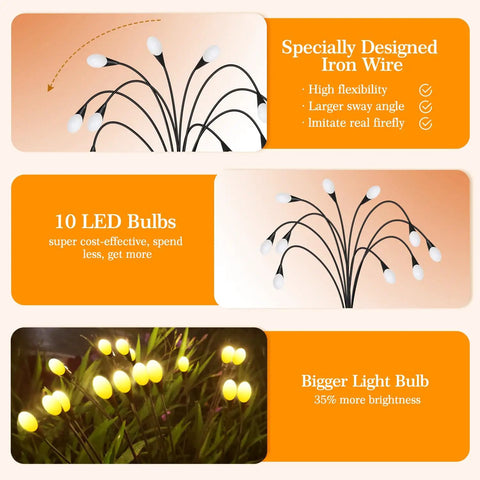 Six Pack 10 LED Solar Garden Lights With Swaying Firefly Design Waterproof Outdoor Decor For Lawn Shrubs And Patio Warm White LEDs That Charge By Day And Shine At Night Solar Powered Pathway And Garden Lighting