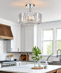 Gold Finish 11.88 Inch Semi Flush Mount Crystal Ceiling Light With Two Lights Modern Round Crystal Chandelier in kitchen