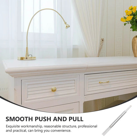 Stainless Steel Drawer Slide Rail 16mm Wide 200mm Two Section Cabinet Track Glides shown with a white cabinet.