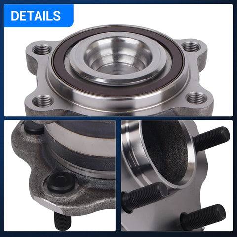 Close-up details of Rear Wheel Bearing And Hub Assembly With ABS For Nissan Altima Maxima Murano Pathfinder Infiniti QX60 JX35 Mitsubishi RVR 5 Lug Direct Fit Replacement High Quality Hub Bearing Assembly 512388 For 2007 To 2023 Models