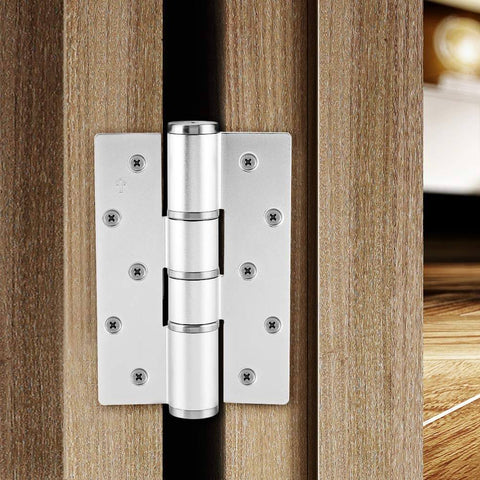 E Type Concealed Door Hinge With Hydraulic Automatic Closing And Damping Aluminum Construction Adjustable Speed Silent Operation Ideal For Interior Doors And Cabinets Rust Resistant Heavy Duty Door Closer Hinge installed on a wooden door