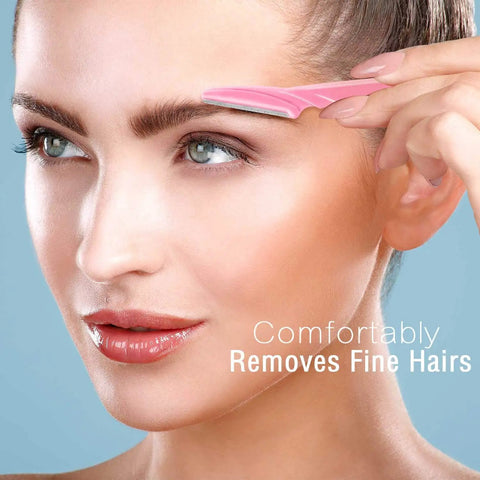 Woman using Top Shelf Dermaplane Razor Blade Refills for ultra smooth face shaving and gentle exfoliation.